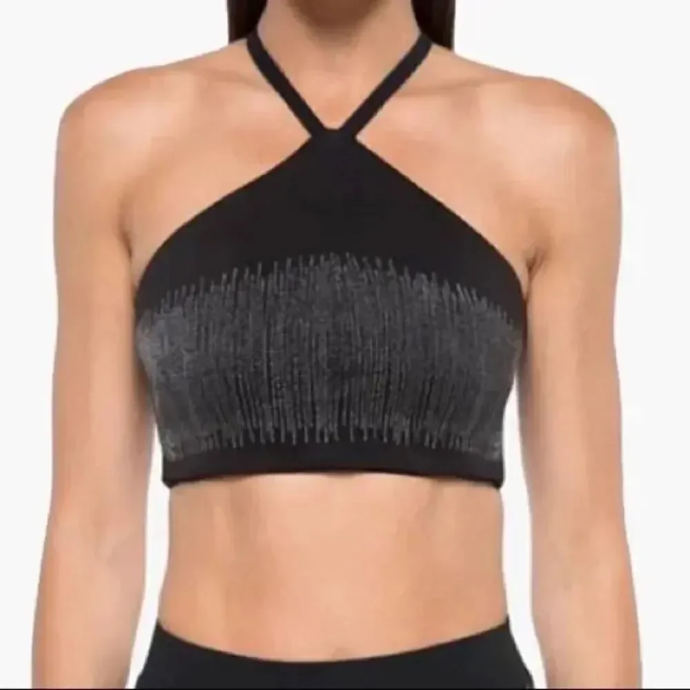Koral Black Oxidize Scuba High Neck Crop Top